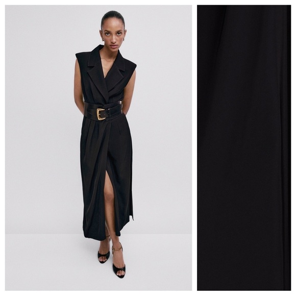 NWT. Massimo Dutti Studio Black Viscose Long Vest Dress. Size M. - Picture 1 of 11